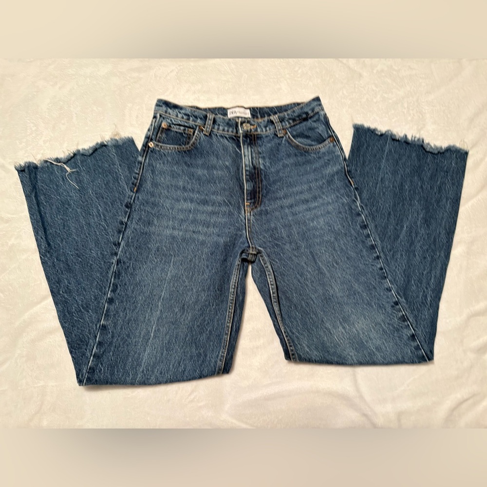 Zara Denim Wide Leg Jeans with Raw Hem